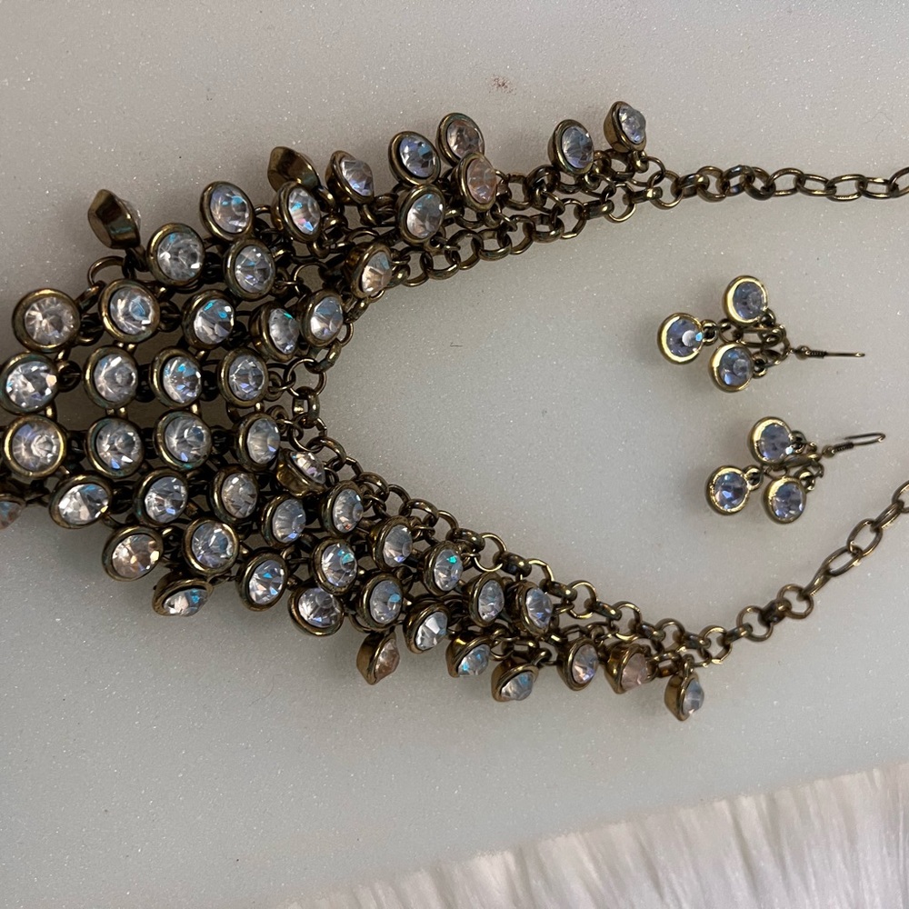 Tiered Rhinestone Necklace Set 
Length 19 in